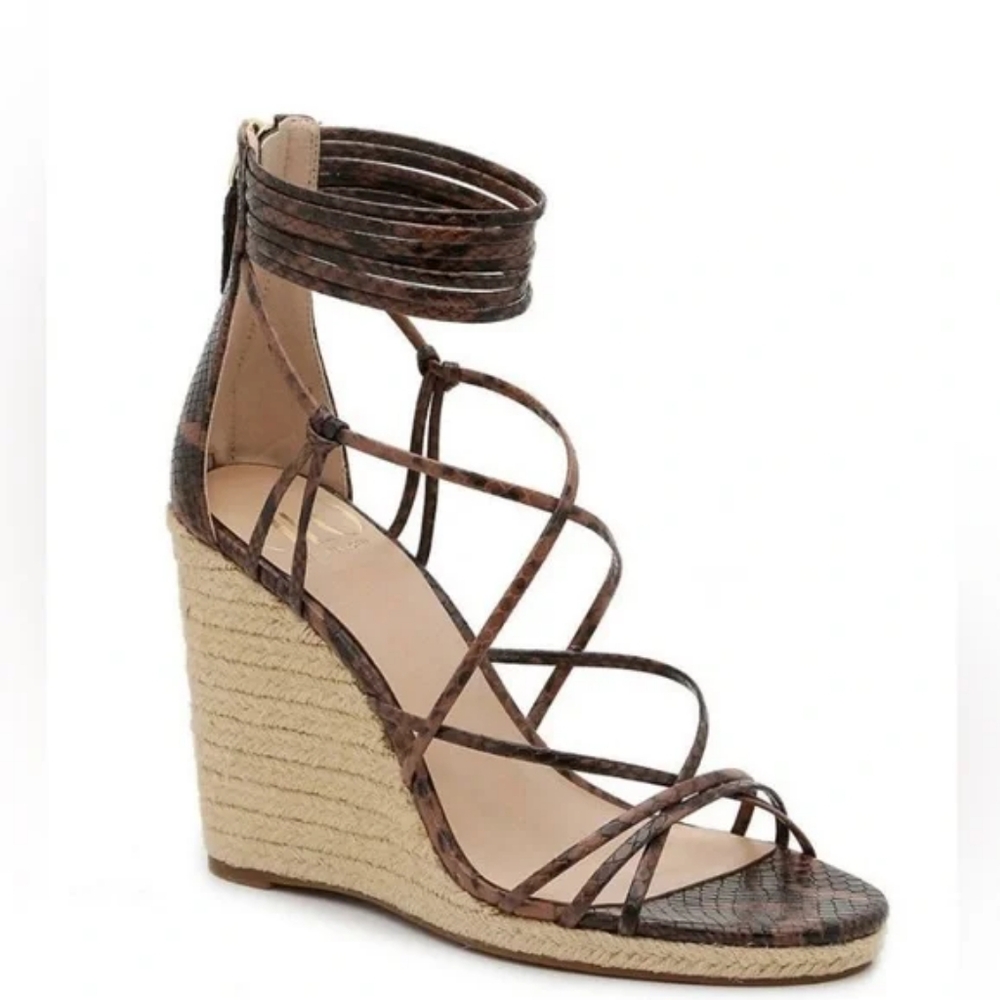 J Lo Callie Wedge Espadrilles Strappy Ankle Wrap Around Sandal Heel Size 7.5 NEW